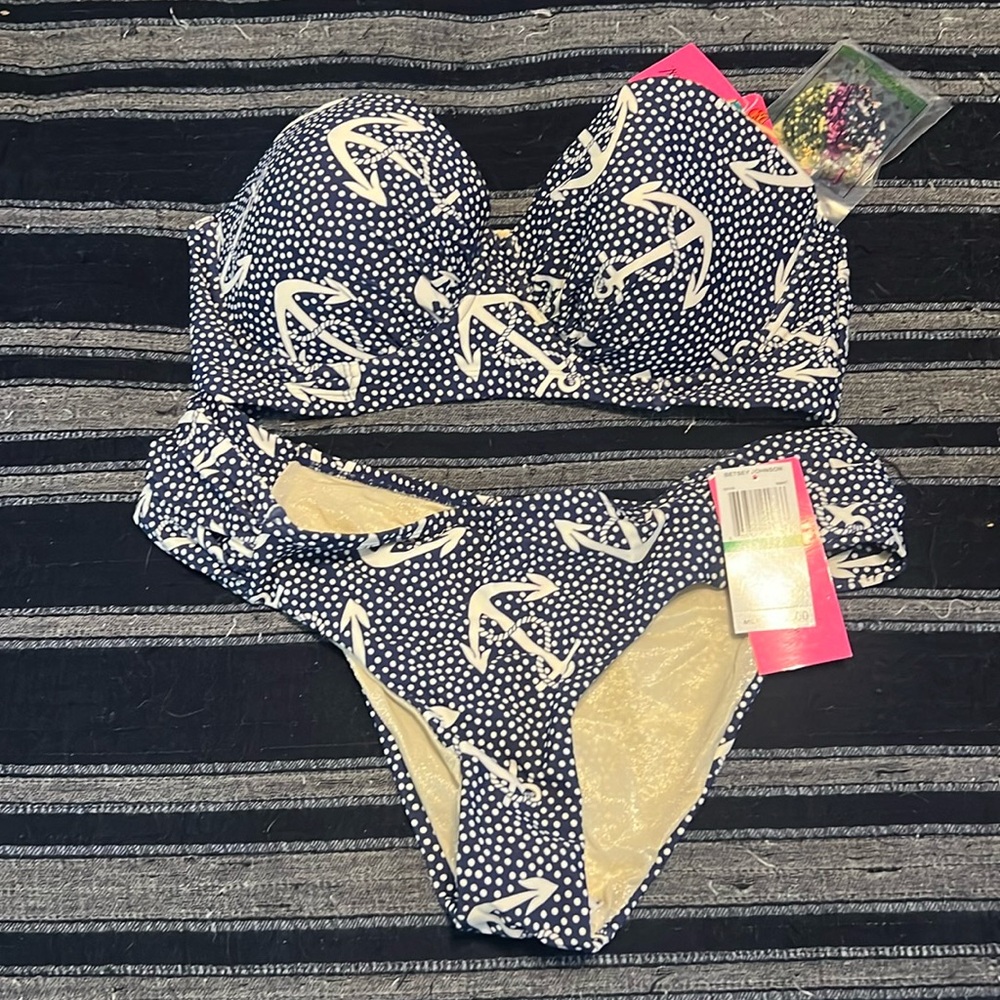 Betsey Johnson 2 piece bathing suit. Blue with anchors - never worn.